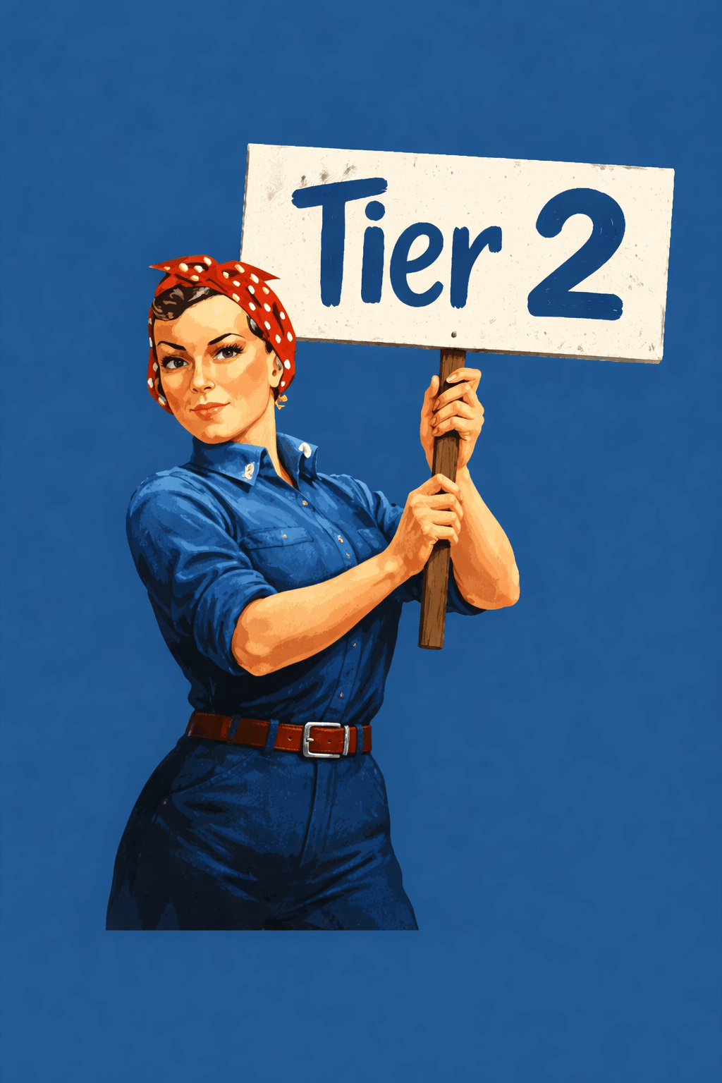 Rosie holding a sign that says Tier 2, symbolizing "The Launched" template package.